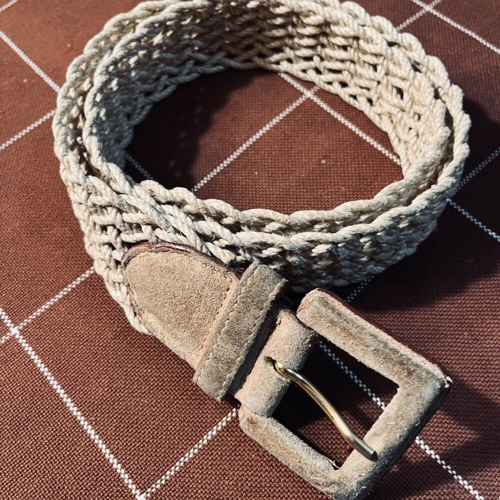 Club Monaco Chic Belt Woven Natural Rope Suede Buckle Size M 37"